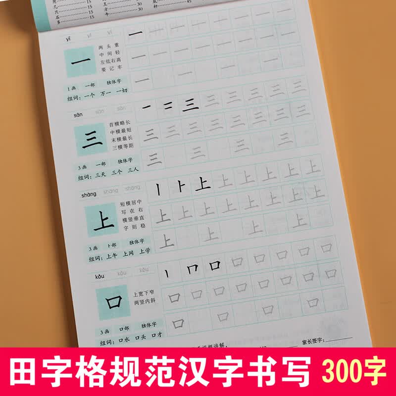 汉字描红本田字格练字帖幼儿园一年级铅笔学写字笔画笔顺基础临摹 田字格300字