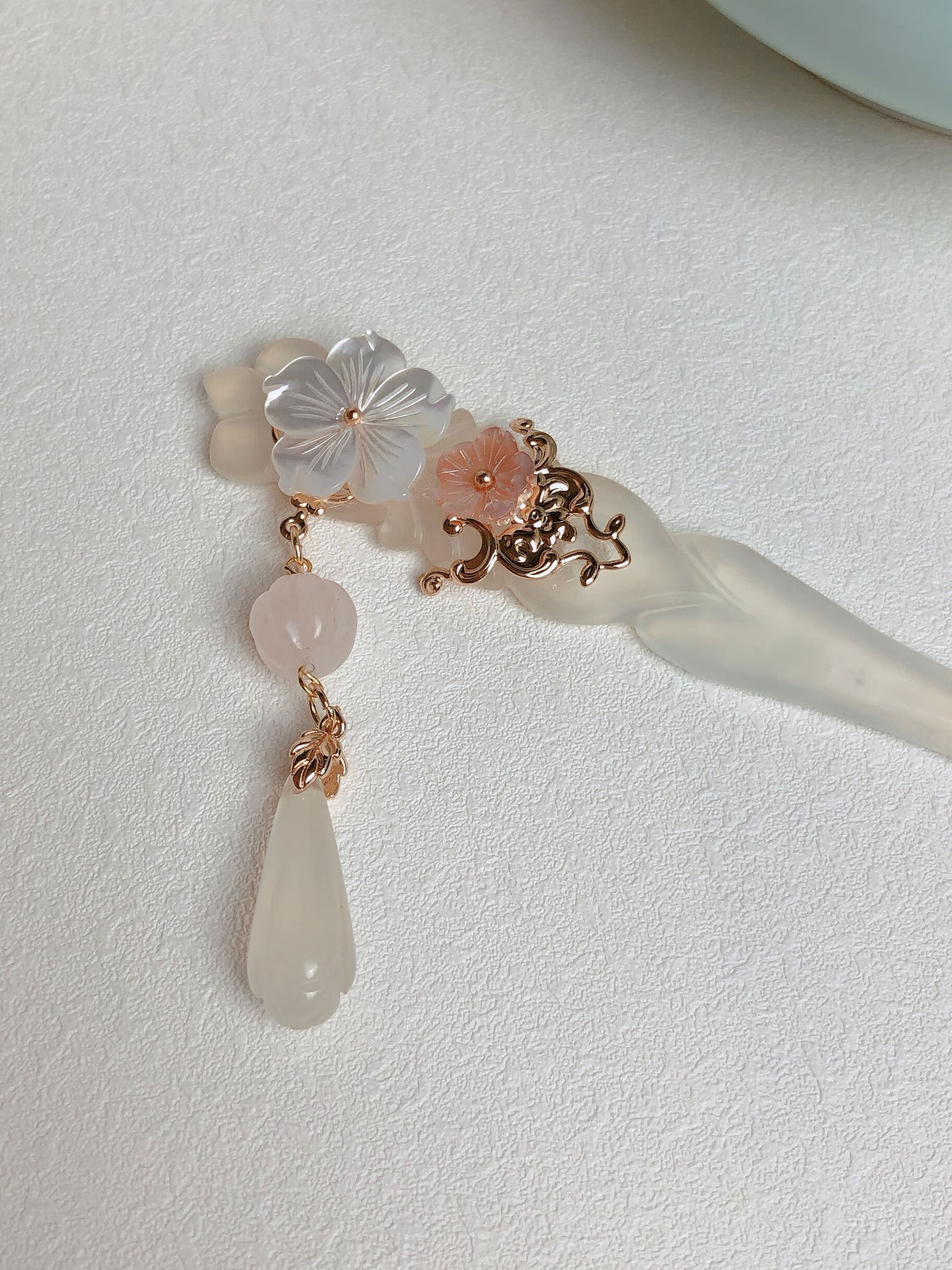 千宝莱玉簪岫玉蝶贝发簪子步摇流苏汉服配饰仙气发钗日常气质头饰