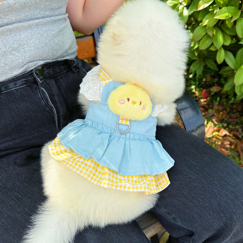 约克夏衣服宠物猫咪衣服公主裙 黄色鸭子牛仔裙 xxs-【胸围22-26cm】