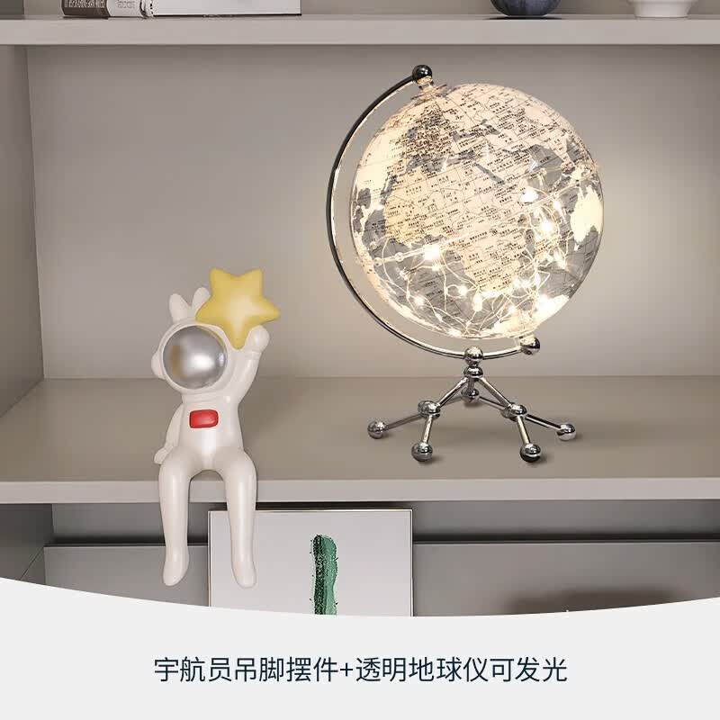 轻奢高档透明地球仪摆件创意客厅电视柜办公室桌面书房家居装饰品 (福利款送宇航员)轻奢透明地球仪摆件(可发光)