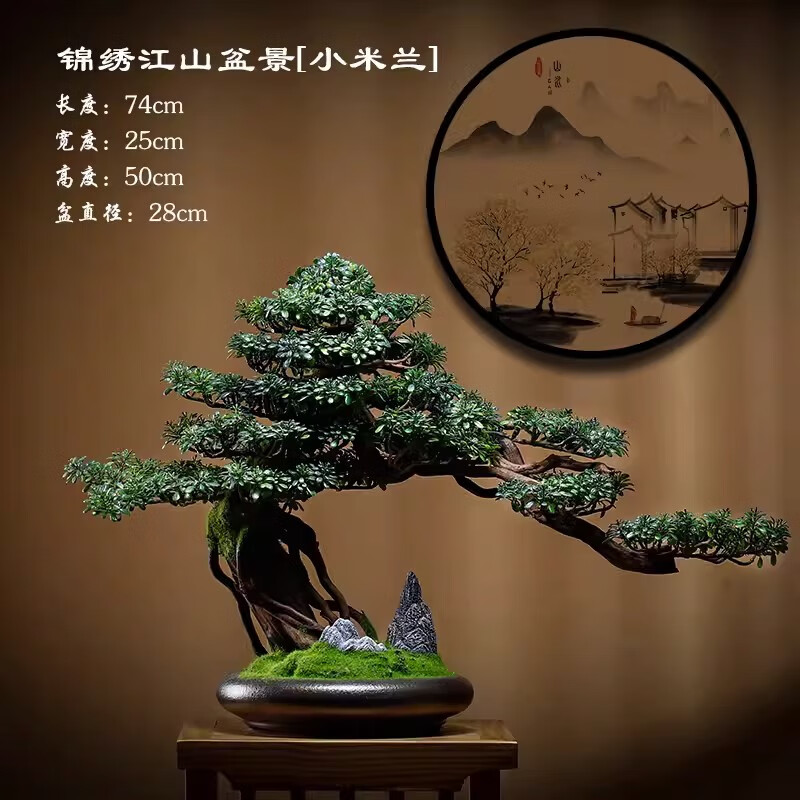 盆景绿植盆栽客厅电视柜玄关办公室家居装饰新中式摆件 景秀江山-米兰