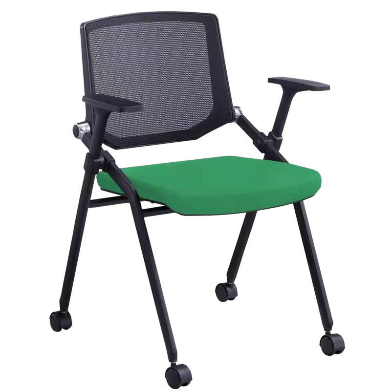 质辛 家具折叠椅培训椅带写字板 可移动会议椅带桌板学生课桌椅 可折叠 橙色 白架+固定脚