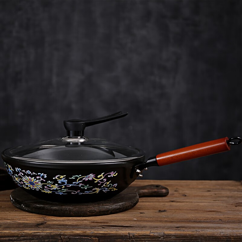 梧珑景德镇陶瓷炒锅不粘锅少油烟健康无涂层燃气灶适用纯陶瓷炒菜锅