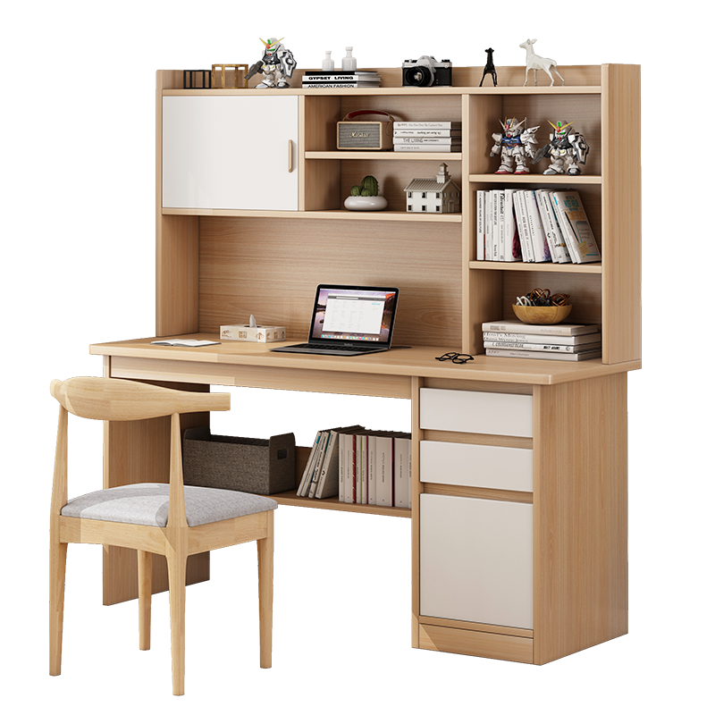 木匠印记 电脑桌台式家用书桌书架组合一体桌子学生学习桌写字桌子 【钜惠】古檀木色120*45*165cm