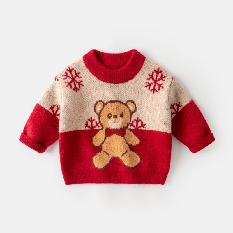 宝宝毛衣加厚冬款儿童保暖针织毛线衣新 米底熊 90c