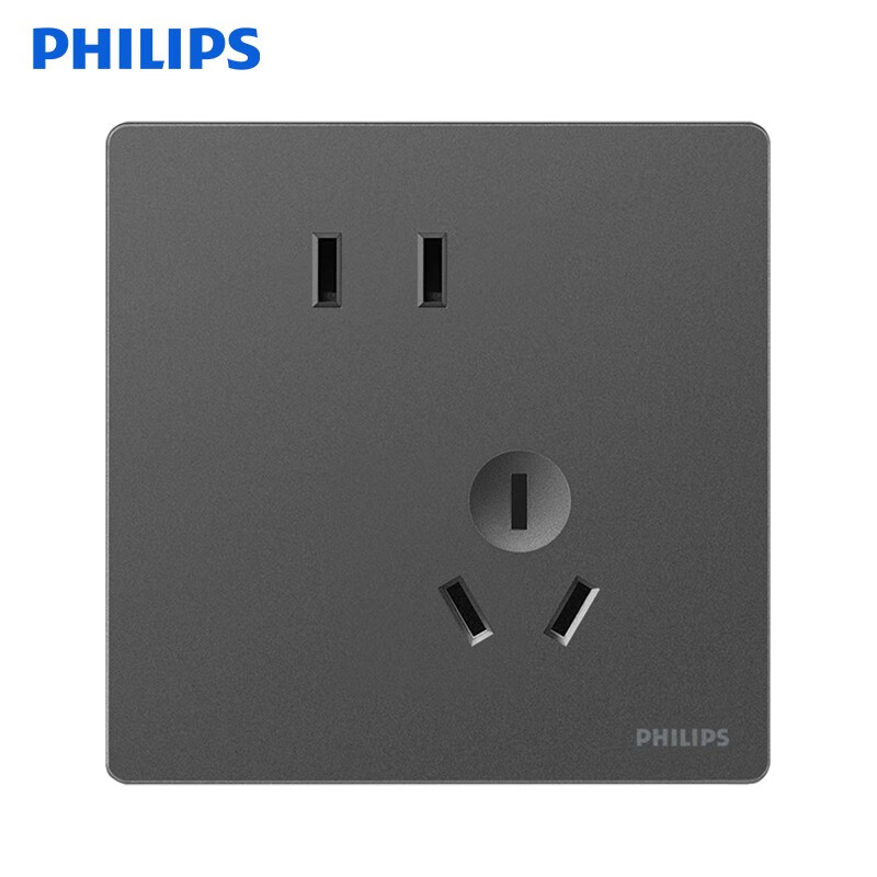 飞利浦(philips) 开关面板昕绎深灰色斜五孔插座五孔面板5孔二三插座