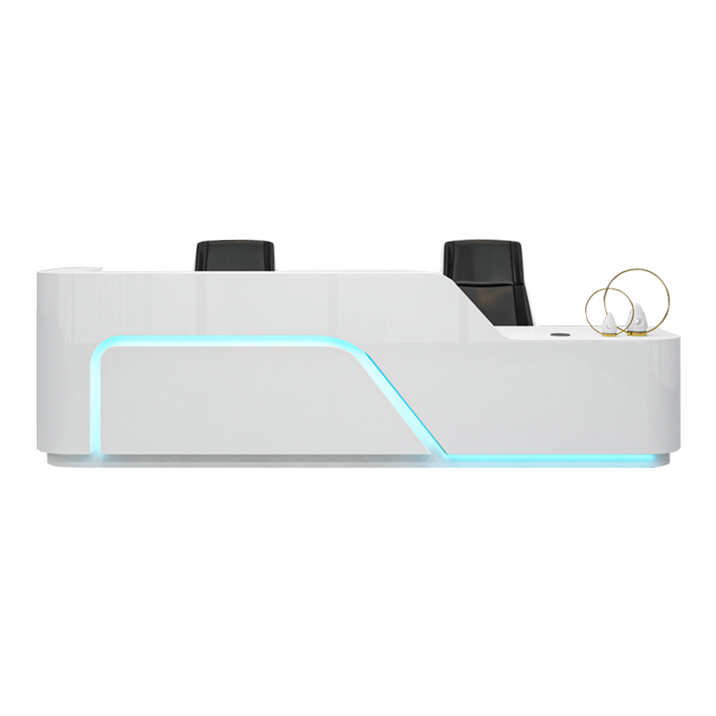 环迪公司烤漆前台简约现代时尚异形白色接待台咨询台宾馆创意迎宾收银桌 抽屉键盘