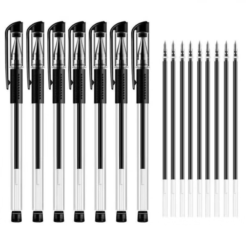 多规格办公黑色中性笔芯碳素0.5mm学生考试学习用品水性签字笔 黑色【针管头】款式 10支笔(送30支笔芯)