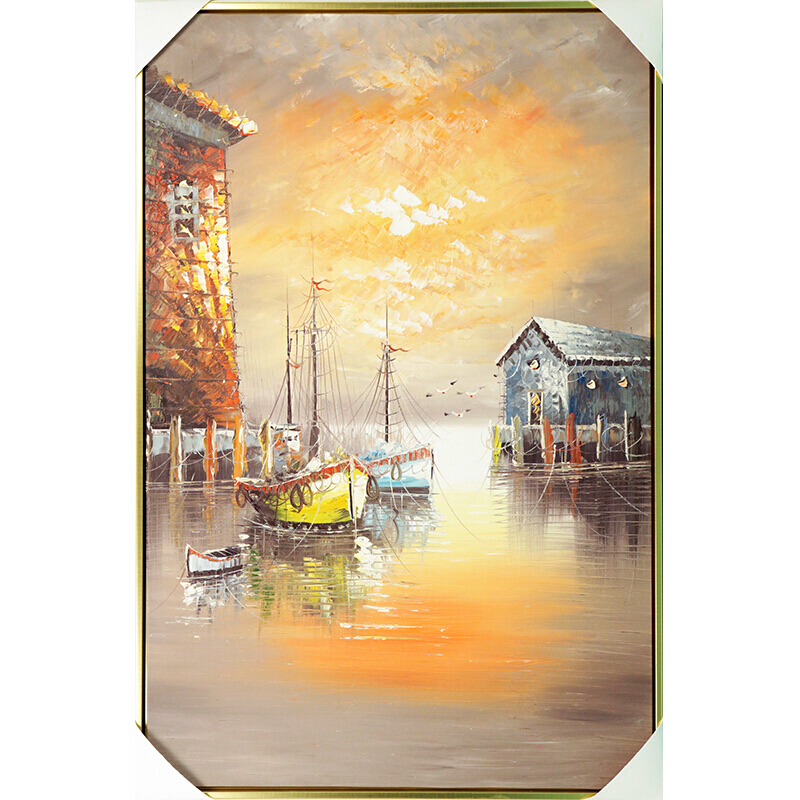 纯手绘精品挂画 当代实力派画家 许尧《黄昏后的码头》此作品已装裱带