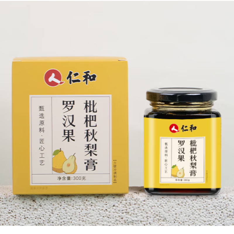 仁和 秋梨膏罗汉果枇杷雪梨膏儿童老人润喉雪梨膏大容量300gzy 一盒装