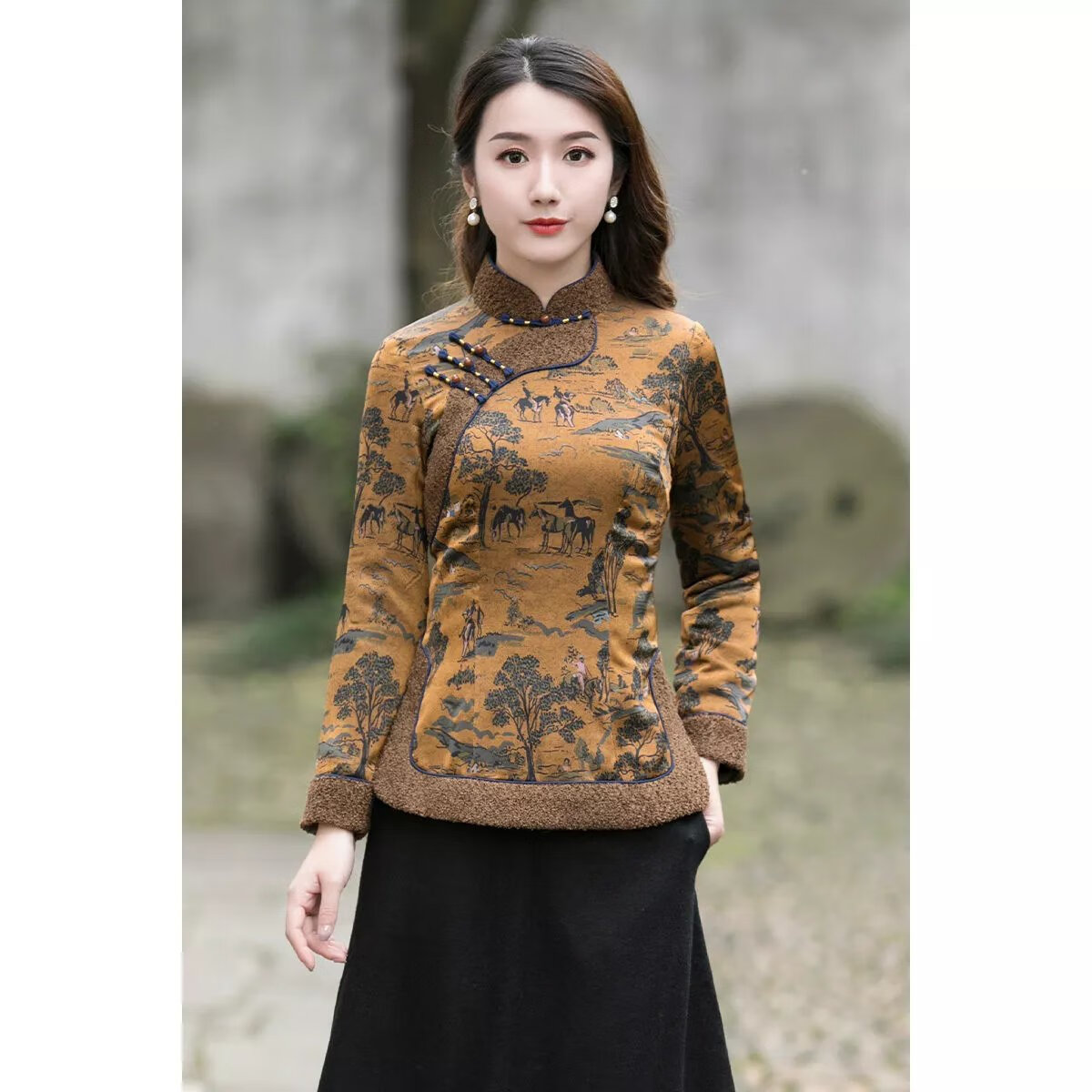 元乐申唐装上衣女中式偏襟改良旗袍复古盘扣中国风女装冬 r613 s