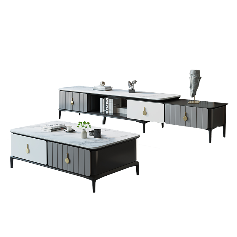 风之意 岩板电视柜 现代简约可伸缩茶几电视柜组合北欧客厅储物柜地柜HYS-618 岩板台面 可伸缩电视柜