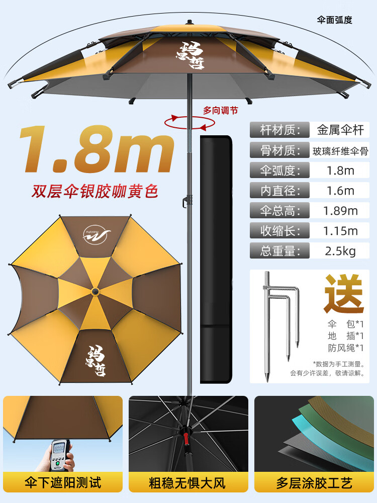 励阳钓伞大钓伞2024新款钓鱼伞双层加厚黑胶防晒抗风防暴雨伞折 加厚