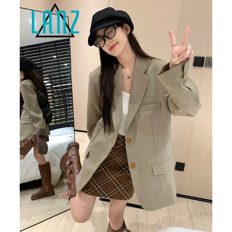 岚烨美拉德穿搭廓形西装外套女秋装新款高级质感宽松复古老爹西服 卡其绿  M使用感如何?