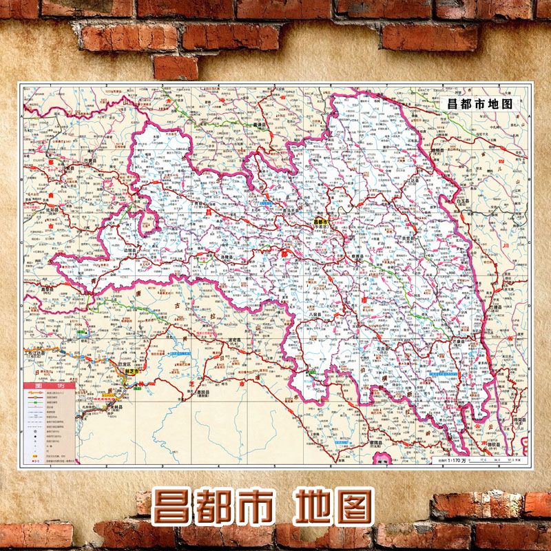 2024新款 昌都市地图墙贴 超大巨幅 交通行政区划图 装饰画海报 60-80