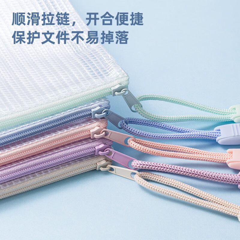 得力(deli)网格拉链袋文件袋学科袋学科分类收纳透明档案中小学生科目试卷收纳装作业文具A4大容量 【10个装】双色系-透明经典款