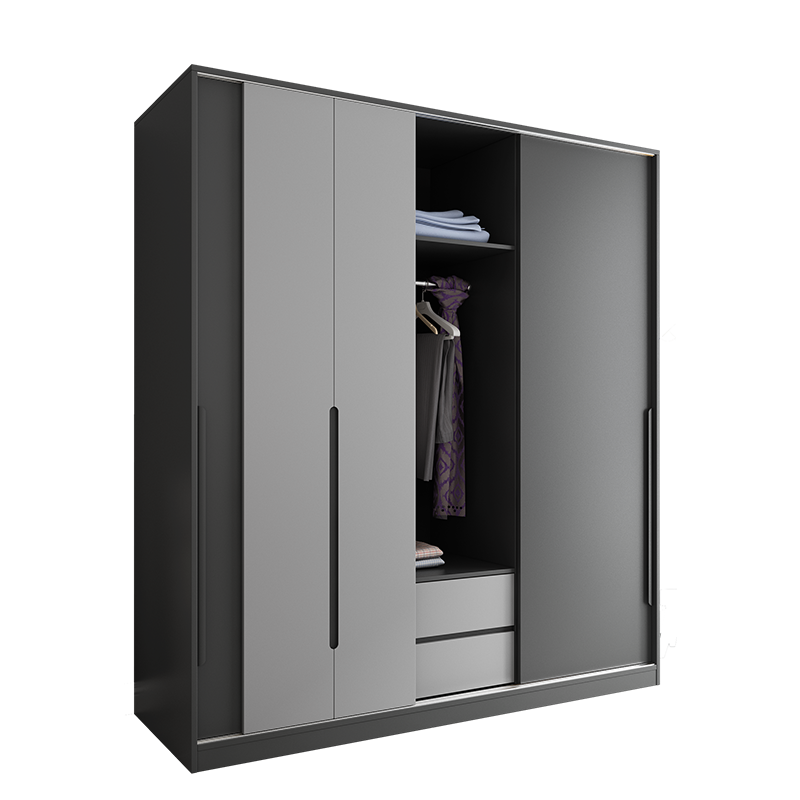 兰尼森 衣柜 北欧推拉门衣柜小户型简约现代卧室移门大衣橱衣帽间带穿衣镜衣柜 【绅士灰】单衣柜 1.6米(三门推拉)