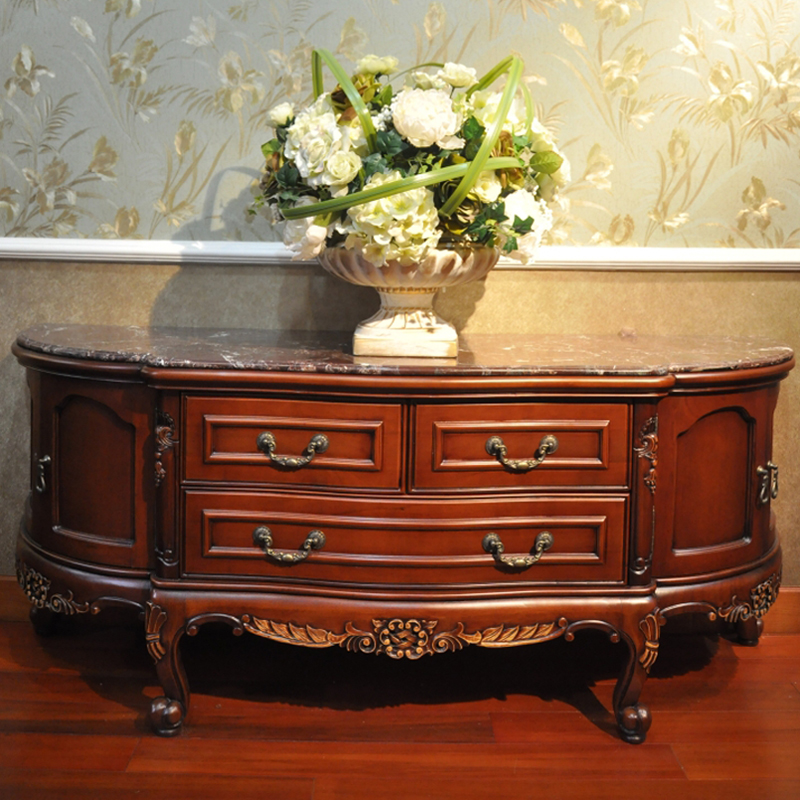 欧伦美美式电视柜实木美式半圆欧式客厅大理石电视柜 卧室电视柜小