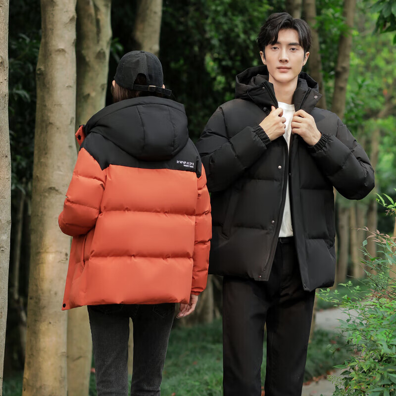 雪中飞新款时尚休闲情侣款户外面料连帽保暖短款羽绒服抗寒保暖 黑色|8056 XL 180/96A