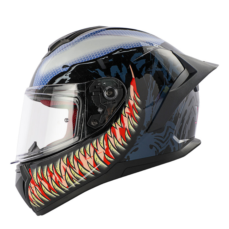 漫威3c摩托车头盔漫威毒液男女机车四季通用个性尾翼防雾全盔 毒液一