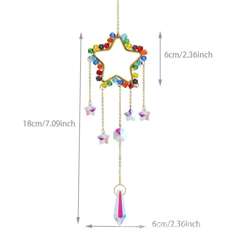 太阳光捕手水晶挂件爱心星星风铃配件挂饰捕梦网彩 缠绕五角星 总长约