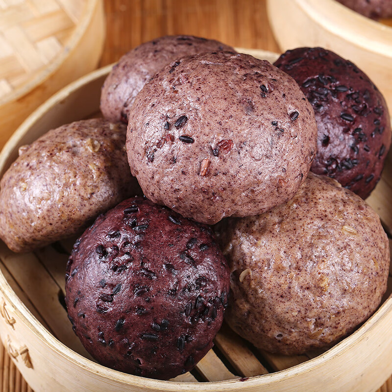 虎钢馋三色米糙米杂粮黑全麦燕麦馒头精健身减0低脂肪食品粗粮主食