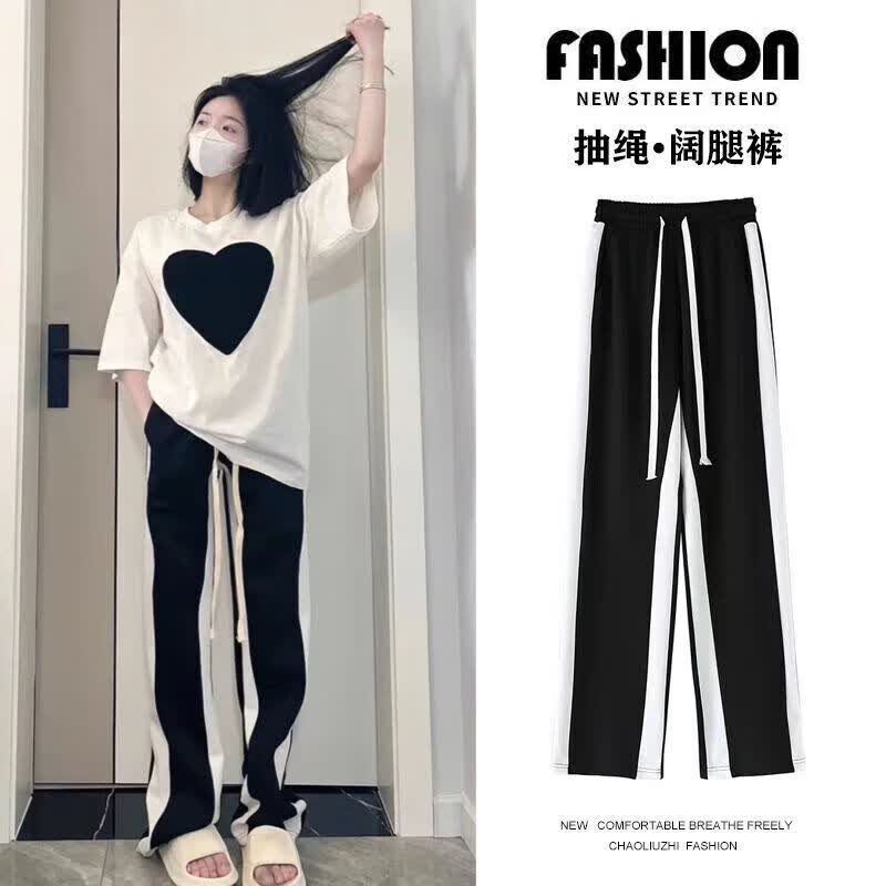 正其心抽绳阔腿长裤女秋季ins百搭高腰直筒休闲卫裤宽松显瘦运动裤子