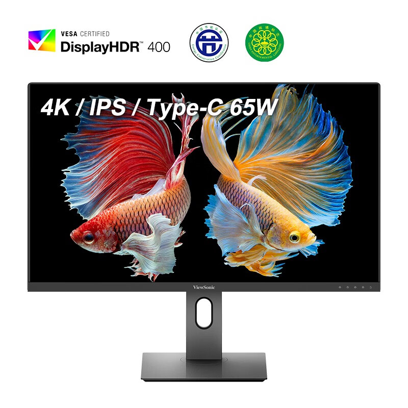 优派27英寸UHD 4K超高清IPS广色域HDR400 Type-c反向供电65W 适用PS4设计师升降旋转电脑显示器VX2780-4K-HDU