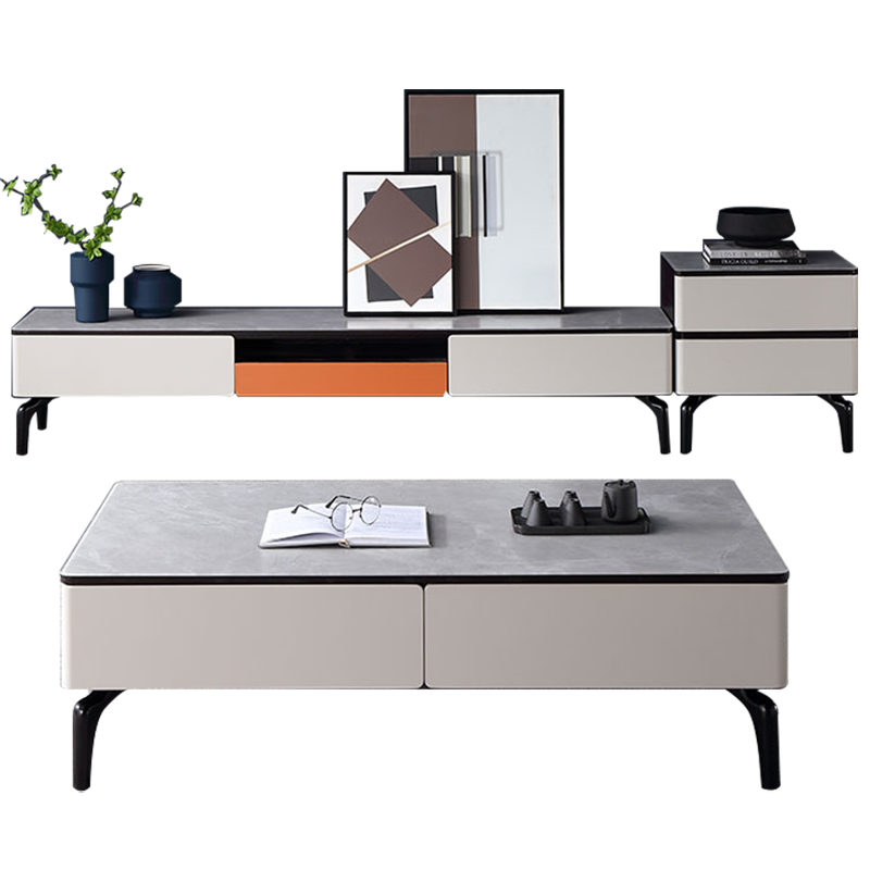 绿林咖 茶几 意式极简茶几电视柜组合北欧小户型电视机柜现代简约客厅家具套装 【钢化玻璃面】1.3M茶几 整装