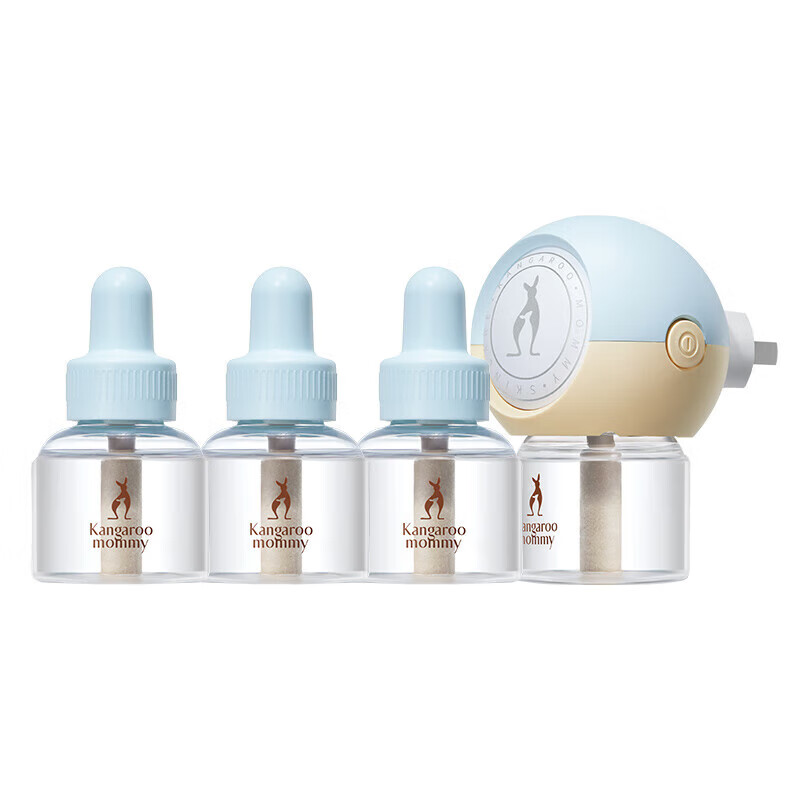 袋鼠妈妈(Kangaroo Mommy)电热蚊香液全家可用无味防蚊有孩家庭驱蚊液加热器套装 【无烟安睡】4液+1器
