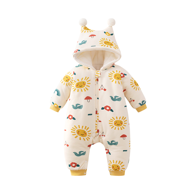 婴蓓依婴儿棉服连体衣冬季加厚加绒宝宝冬装衣服秋冬套装新生儿外出抱衣 冬日暖阳 59cm