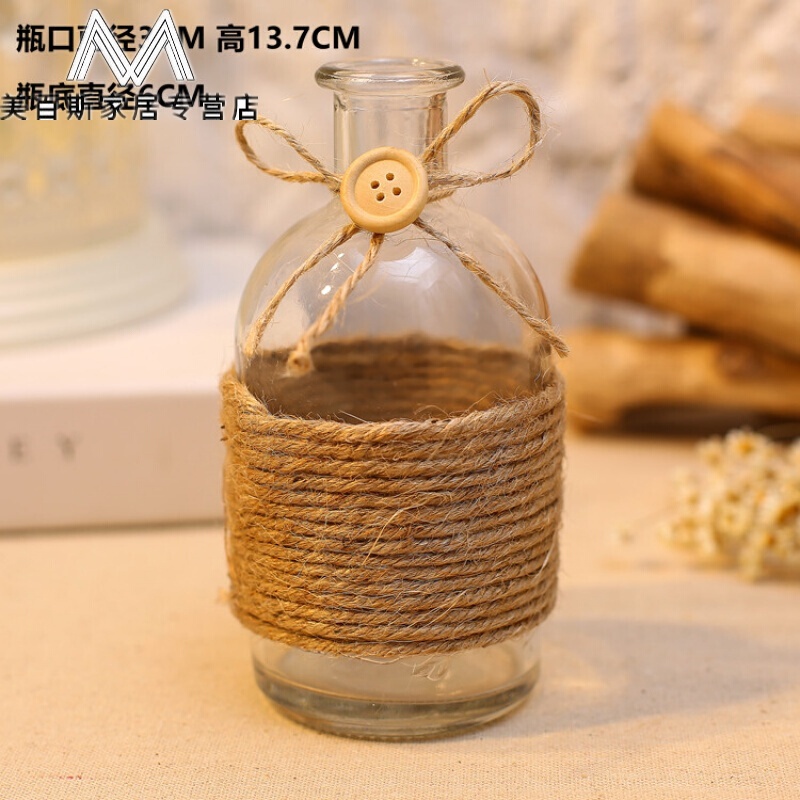 手工制作麻绳花瓶 手工麻绳创意花瓶玻璃瓶创意diy手工摆件小饰品可爱
