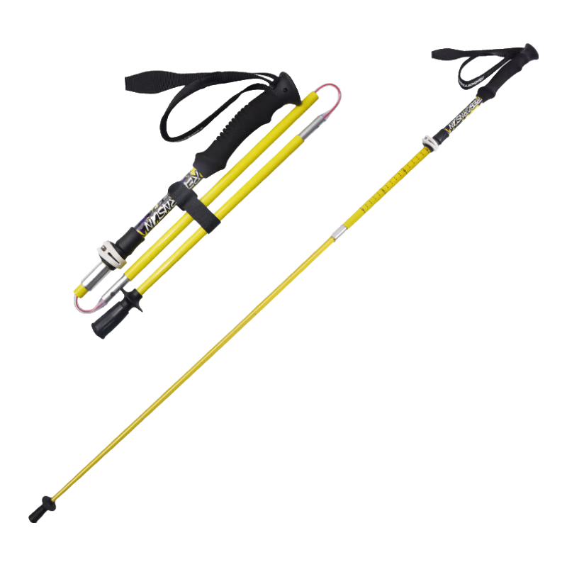 魯濱遜登山杖碳纖維折疊超輕碳素纖維手杖徒步登山爬山裝備五節(jié)杖可伸縮 魯小西黃色（長款115-135）