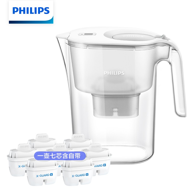 飞利浦（PHILIPS）全新升级净水壶 家用滤水壶 厨房自来水过滤净水器 AWP2814WHT 一壶7芯（含附件）