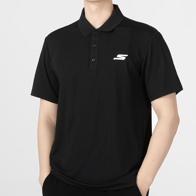 斯凯奇（Skechers）POLO衫男2025夏季新款针织短袖时尚简约商务翻领男装上衣T恤 P122M053-0018 
