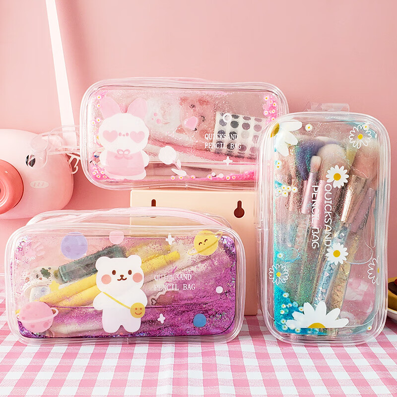 简约ins超萌日系超火初中生韩版铅笔文具袋大容量透明少女心樱花笔盒