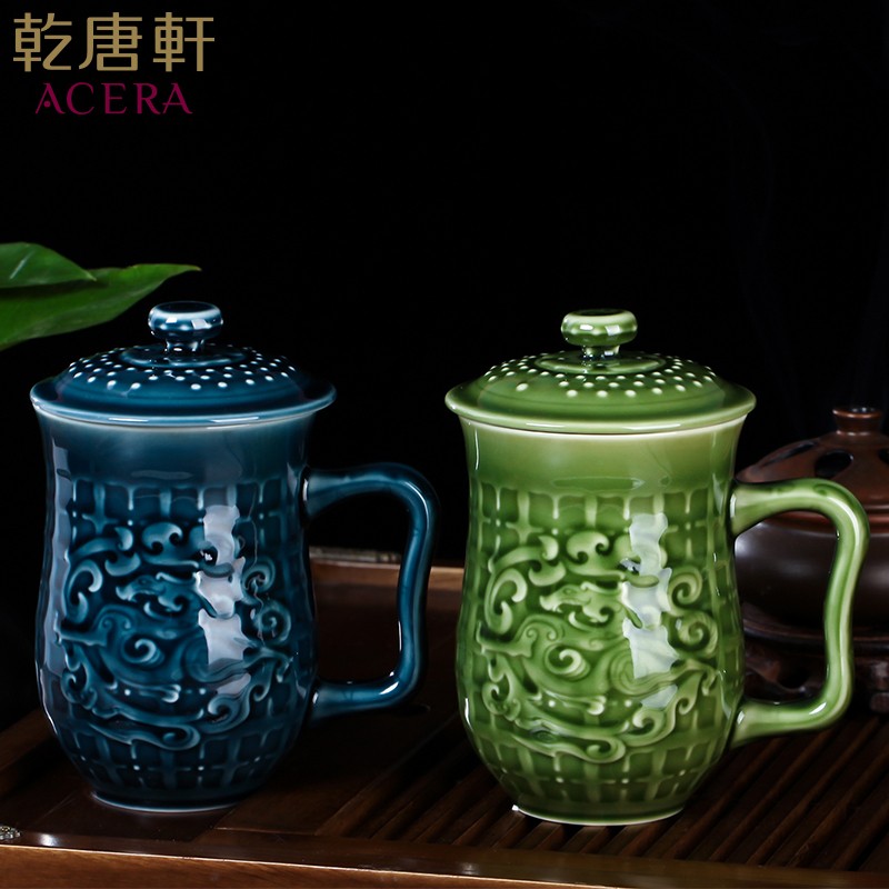 乾唐轩【官方授权】乾唐轩活瓷杯势在必得高杯水杯男个人杯专用创意茶杯 宝石蓝 礼盒包装