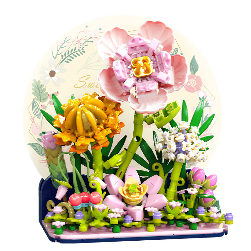 哲高积木花永生花花束拼装立体花卉装饰桌面摆件创意送女生生日礼物 繁花童梦【内含灯光】424PCS
