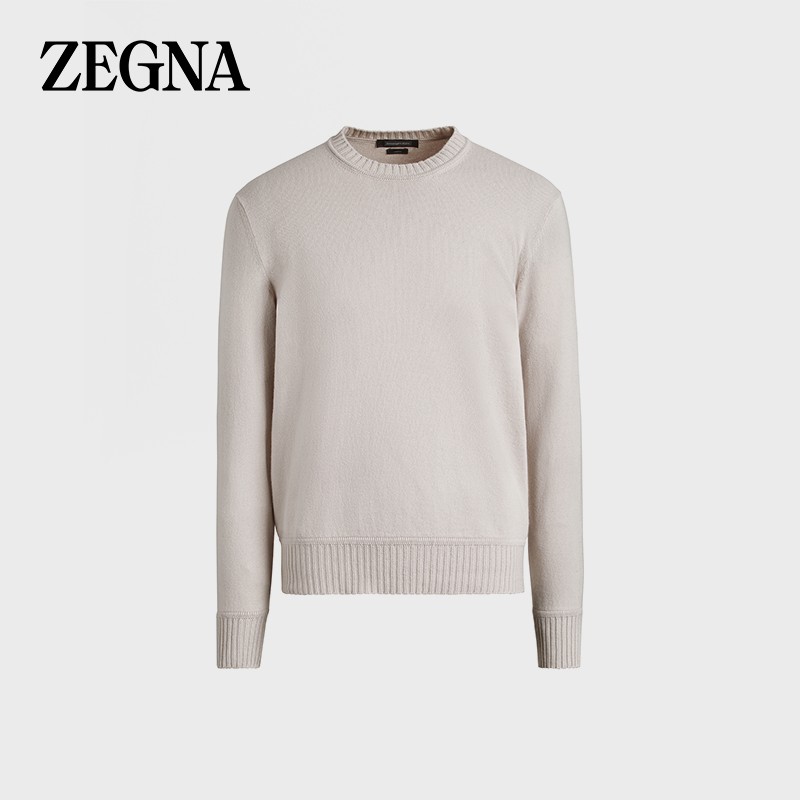 杰尼亚（Zegna） 经典款 男士白色山羊绒混纺针织圆领毛衣 UYQ20-110-N91-48 S码