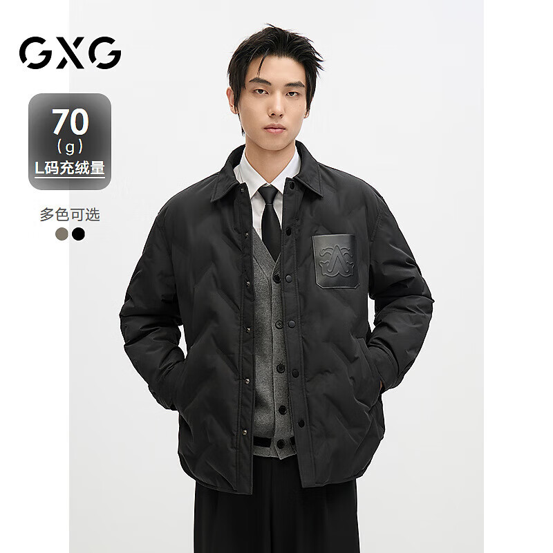 GXG男装宽松短款羽绒服衬衫外套冬季 黑色 185/XXL