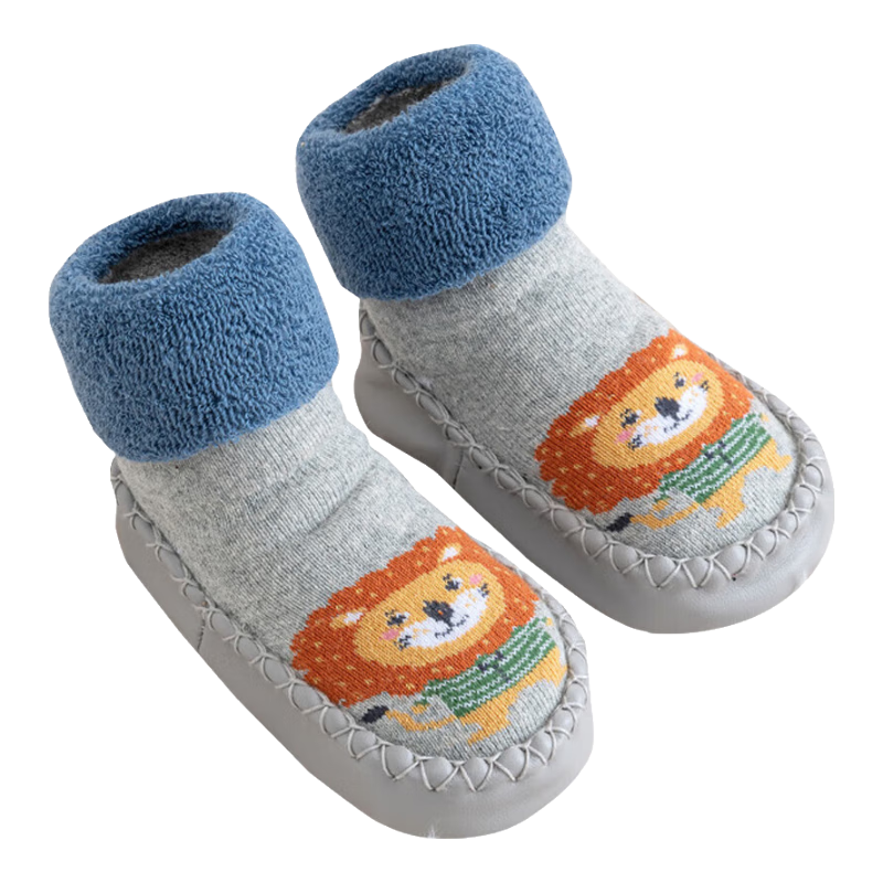 9i9婴儿地板袜宝宝学步袜秋冬脚套防滑地板鞋隔凉中筒袜A213蓝狮