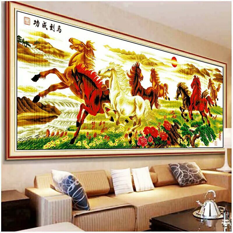 普乐八匹马砖石画2023新款 5d钻石画十字绣客厅马到成功八骏图满钻202
