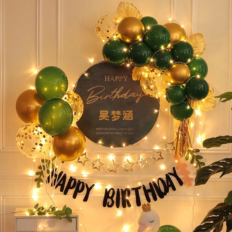 宫薰 韩式森系生日装饰气球套餐女孩男生儿童宝宝场景背景墙布置铝膜桌飘气球 森系套餐+灯