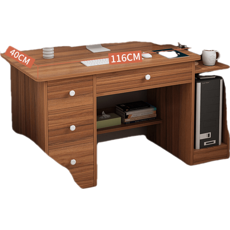 古达简易桌子电脑桌台式办公室家用简约现代家用一体小书桌学生卧室学习写字桌 【三抽款】胡桃色116CM 升级加厚板材