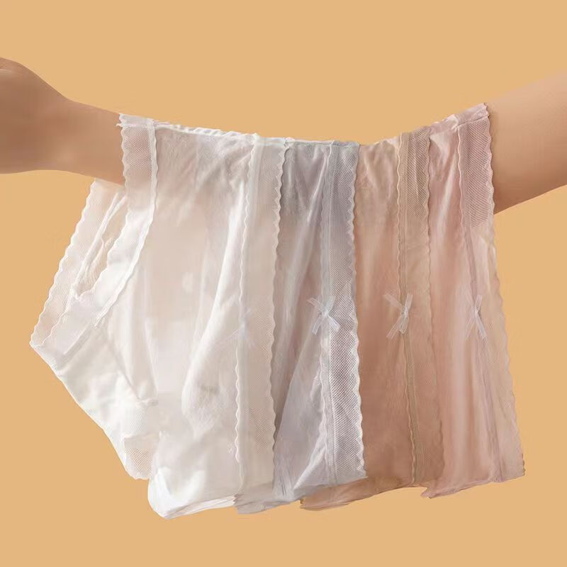 浪漫春天内裤女中腰蕾丝无痕底裤时尚夏季薄款短裤头 象牙白 蜜柚裸