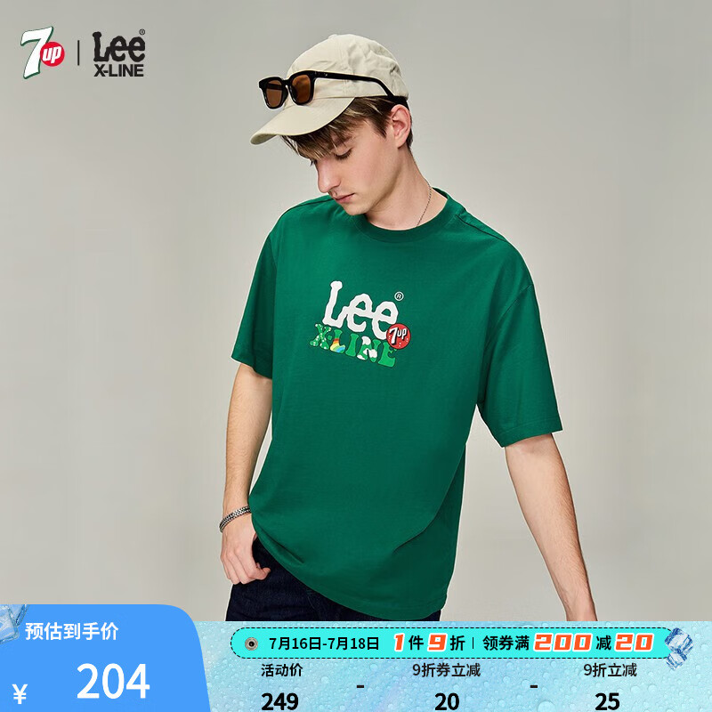 Lee【7up联名】Lee23春夏新品七喜舒适版印花圆领男短袖T恤LMT005364 绿色 L