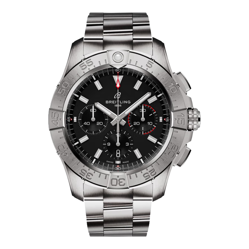 百年灵（BREITLING）复仇者B01计时机械腕表男士手表黑色44瑞士机械表 黑色钢带44-折叠扣