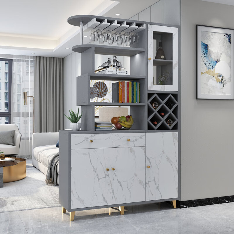 玄关门厅柜间厅柜靠墙客厅双面柜子装饰屏风酒柜 灰色 岩纹【1米宽】