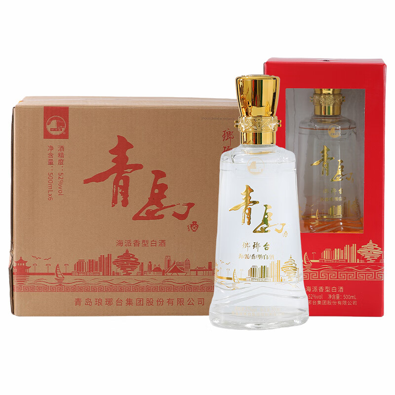 琅琊台配3手提袋整箱6瓶 52度纯粮固态优级 青岛酒海派香型红色礼盒装