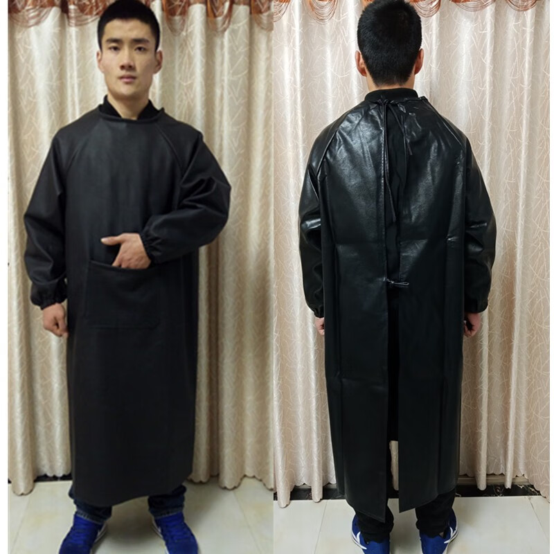 fghgf围裙长袖防溅水防油皮革皮革罩衣反穿衣工作服水产杀鱼劳保围裙